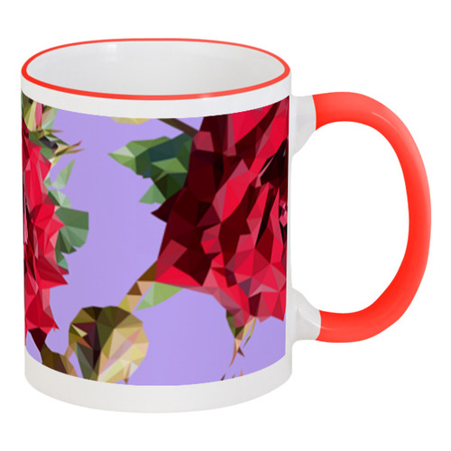 Заказать кружку в Москве. Кружка с цветной ручкой и ободком Rose Low Poly vector от natulia_hatulia@yahoo.com - готовые дизайны и нанесение принтов.