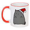 Заказать кружку в Москве. Кружка с цветной ручкой и ободком New Year Cat от skynatural - готовые дизайны и нанесение принтов.
