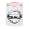 Заказать кружку в Москве. Кружка с цветной ручкой и ободком NISSAN  от DESIGNER   - готовые дизайны и нанесение принтов.