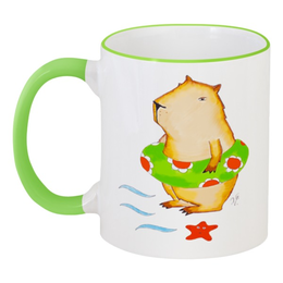 Заказать кружку в Москве. Кружка с цветной ручкой и ободком Keep calm and be capybara от galkagalka - готовые дизайны и нанесение принтов.