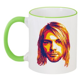 Заказать кружку в Москве. Кружка с цветной ручкой и ободком Kurt Cobain от Jimmy Flash - готовые дизайны и нанесение принтов.
