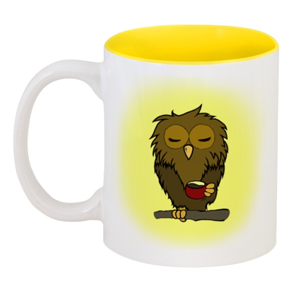 Printio Кружка цветная внутри Сонная сова пьёт свой утренний кофе сова