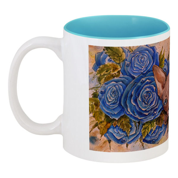 Printio Кружка цветная внутри Сфинкс и синие розы
