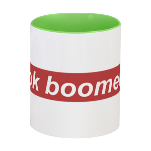 Заказать кружку в Москве. Кружка цветная внутри Ok Boomer от DESIGNER   - готовые дизайны и нанесение принтов.