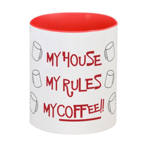 Заказать кружку в Москве. Кружка цветная внутри Мой дом Мои правила Моё кофе от acidhouses - готовые дизайны и нанесение принтов.