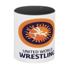 Заказать кружку в Москве. Кружка цветная внутри С логотипом "United World Wrestling" от Dj Melikyan - готовые дизайны и нанесение принтов.