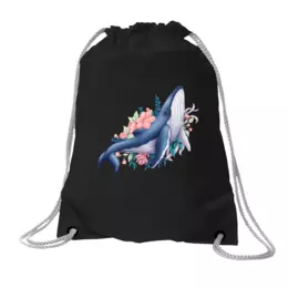Заказать рюкзак в Москве. Хлопковый рюкзак Синий кит с цветами от tigerda  - готовые дизайны и нанесение принтов.