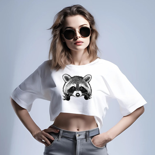 Заказать женскую футболку в Москве. Кроп футболка ❖Raccoon❖ от balden - готовые дизайны и нанесение принтов.
