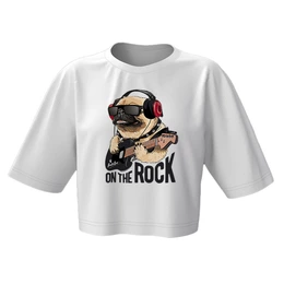 Заказать женскую футболку в Москве. Кроп футболка ✶Dog On The Rock✶ от balden - готовые дизайны и нанесение принтов.
