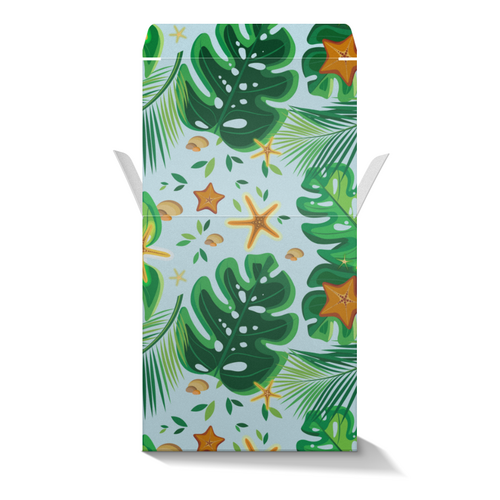 Заказать подарочную упаковку в Москве. Коробка для кружек Тропические листья и морские звезды от IrinkaArt  - готовые дизайны и нанесение принтов.