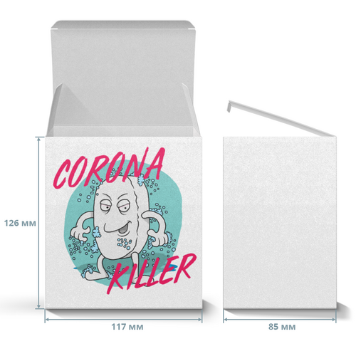 Заказать подарочную упаковку в Москве. Коробка для кружек Corona Killer от Дана Столыпина - готовые дизайны и нанесение принтов.