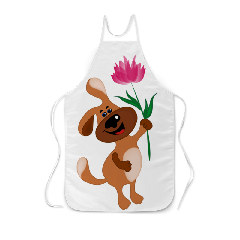 Printio Фартук с полной запечаткой Пес держит в лапе цветочек printio шторы в ванную пес держит в лапе цветочек