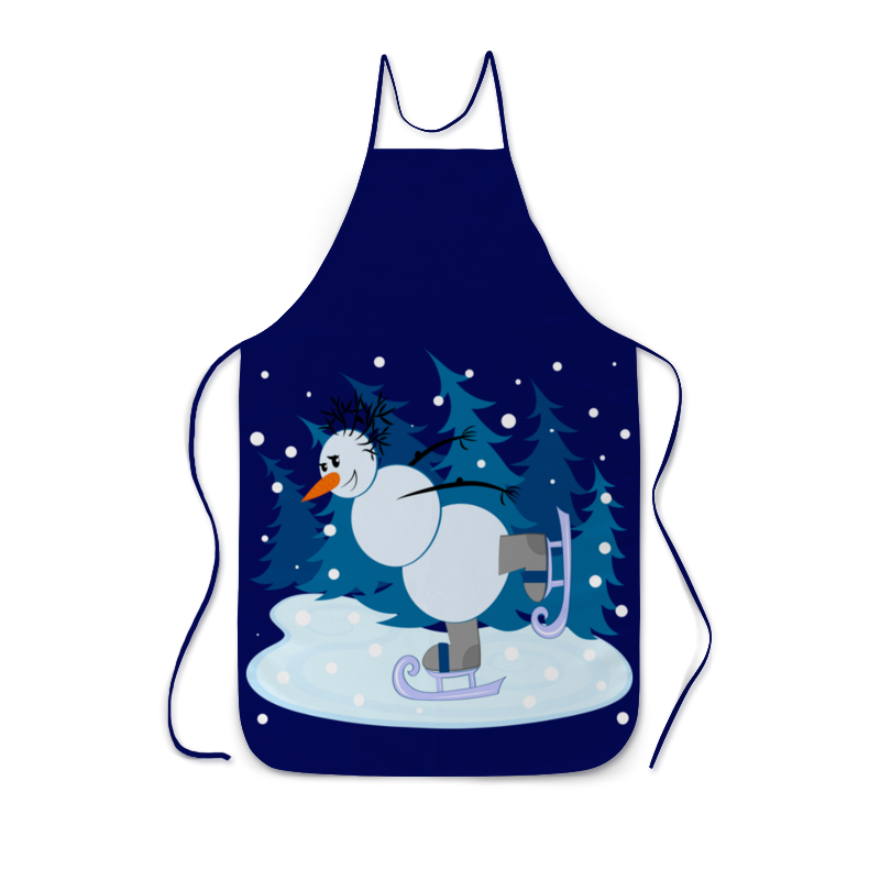 Printio Фартук с полной запечаткой Снеговик среди голубых елок катается на коньках printio детская футболка классическая унисекс снеговик среди голубых елок катается на коньках