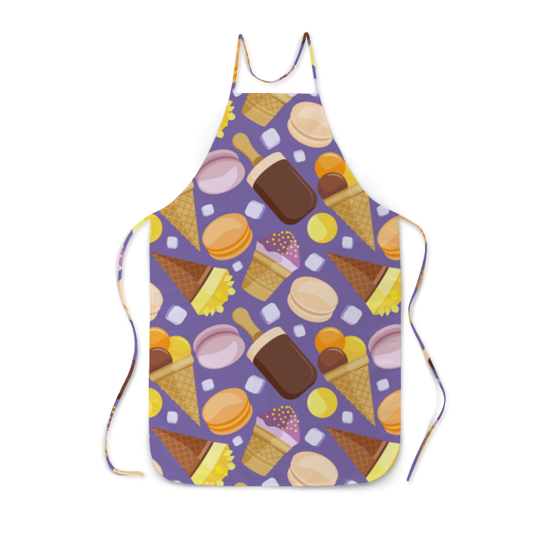 Printio Фартук с полной запечаткой Прохладные сладости сумка 12 десертов пончик круассан мороженое макаруны фиолетовый