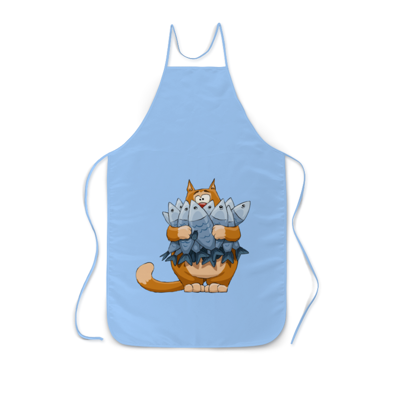 Printio Фартук с полной запечаткой Кот с рыбой. printio футболка с полной запечаткой мужская рыжий кот