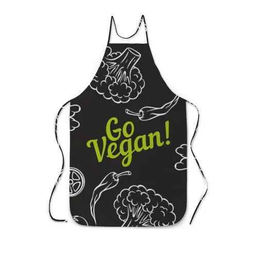 Заказать фартук в Москве. Фартук с полной запечаткой Go Vegan! от vegan@thespaceway.info - готовые дизайны и нанесение принтов.