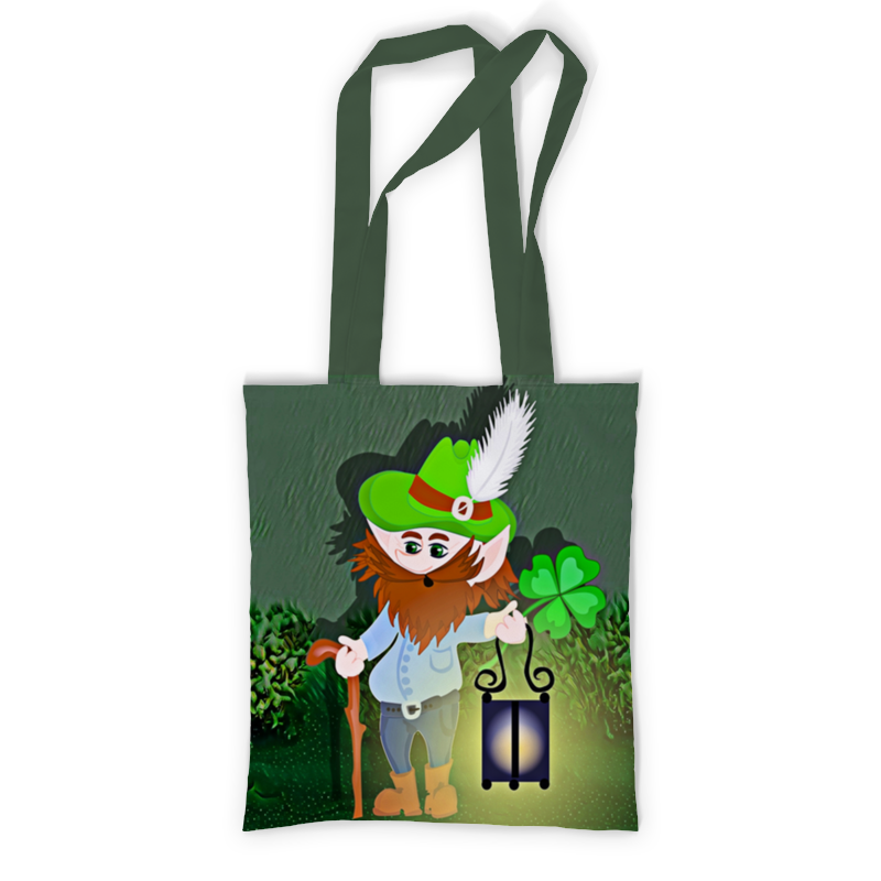 Printio Сумка с полной запечаткой Лепрекон с фонарем и волшебный клевер сумка корги в короне иллюстрация с милой собакой зеленый