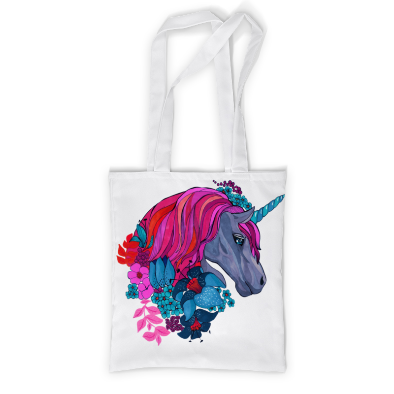 printio рюкзак мешок с полной запечаткой единорог с розовыми волосами в цветах Printio Сумка с полной запечаткой Единорог с розовыми волосами в цветах