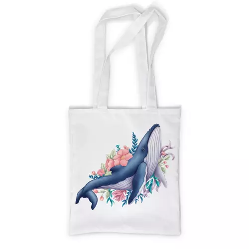 Заказать сумку в Москве. Сумка с полной запечаткой Синий кит с цветами от tigerda  - готовые дизайны и нанесение принтов.