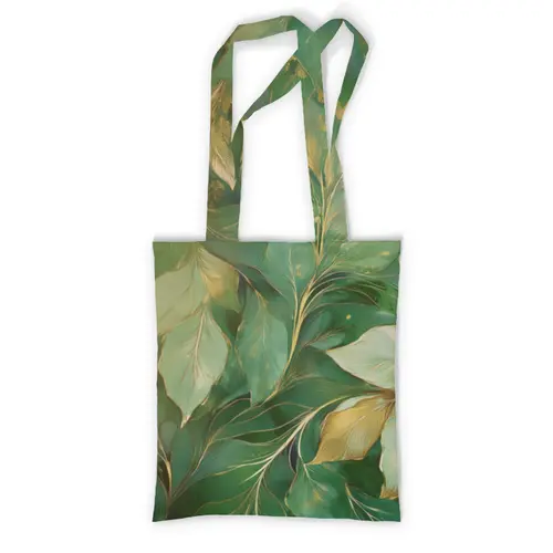 Заказать сумку в Москве. Сумка с полной запечаткой Зеленые и золотые листья от Cafe Deco  - готовые дизайны и нанесение принтов.
