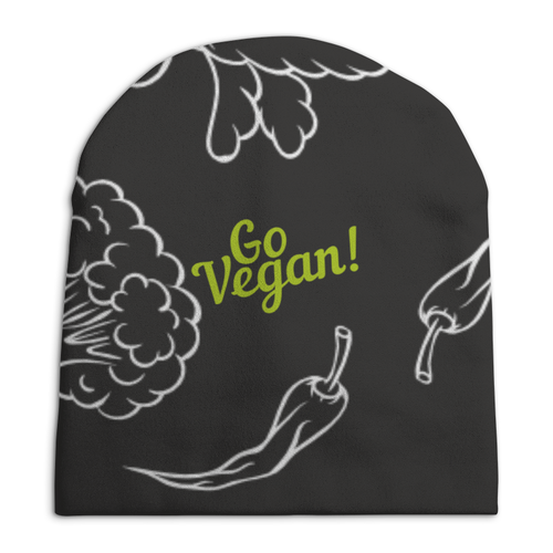 Заказать головной убор в Москве. Шапка унисекс с полной запечаткой Go Vegan! от vegan@thespaceway.info - готовые дизайны и нанесение принтов.
