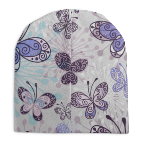 Заказать головной убор в Москве. Шапка унисекс с полной запечаткой Фиолетовые бабочки от weeert - готовые дизайны и нанесение принтов.