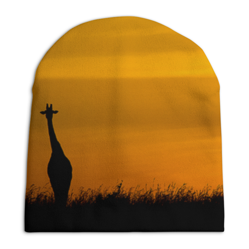 Заказать головной убор в Москве. Шапка унисекс с полной запечаткой Жираф на закате от Оксана Музыка - готовые дизайны и нанесение принтов.