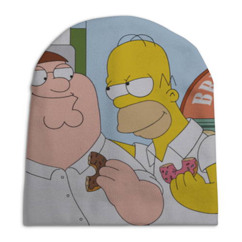 Заказать головной убор в Москве. Шапка унисекс с полной запечаткой Peter and Homer от Vladec11 - готовые дизайны и нанесение принтов.