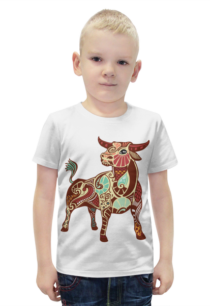 Заказать детскую футболку в Москве. Футболка с полной запечаткой для мальчиков Год быка (С новым годом!) от FireFoxa - готовые дизайны и нанесение принтов.