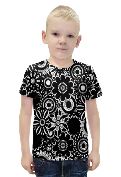 Заказать детскую футболку в Москве. Футболка с полной запечаткой для мальчиков Черно-белые цветы от THE_NISE  - готовые дизайны и нанесение принтов.