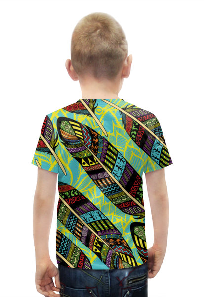Заказать детскую футболку в Москве. Футболка с полной запечаткой для мальчиков Перья Бохо от BeliySlon - готовые дизайны и нанесение принтов.