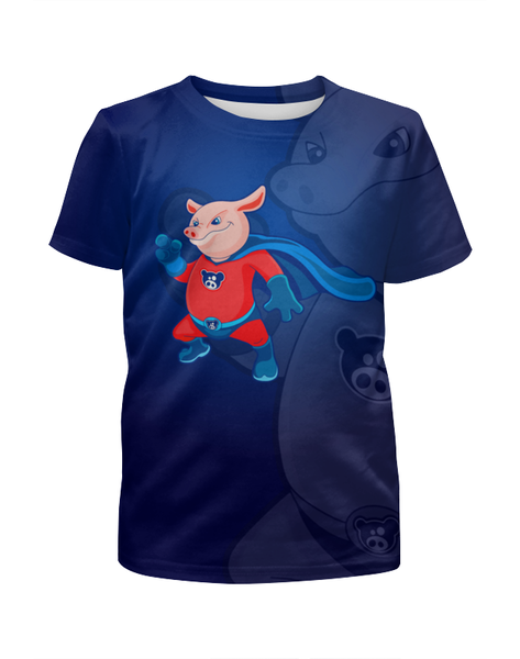 Заказать детскую футболку в Москве. Футболка с полной запечаткой для мальчиков Супер свин  от T-shirt print  - готовые дизайны и нанесение принтов.