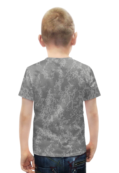 Заказать детскую футболку в Москве. Футболка с полной запечаткой для мальчиков Серый Пиксельный Камуфляж от armyshop - готовые дизайны и нанесение принтов.