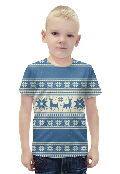 Заказать детскую футболку в Москве. Футболка с полной запечаткой для мальчиков Вязаные олени от Vasilixa - готовые дизайны и нанесение принтов.