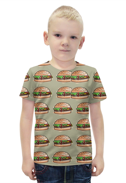 Заказать детскую футболку в Москве. Футболка с полной запечаткой для мальчиков I love burgers! от Polilog - готовые дизайны и нанесение принтов.