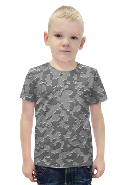 Заказать детскую футболку в Москве. Футболка с полной запечаткой для мальчиков Тёмно-Серый Камуфляж от armyshop - готовые дизайны и нанесение принтов.