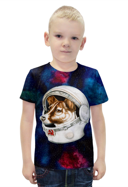 Заказать детскую футболку в Москве. Футболка с полной запечаткой для мальчиков Собака в космосе   от T-shirt print  - готовые дизайны и нанесение принтов.