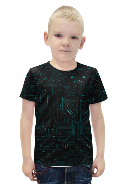 Заказать детскую футболку в Москве. Футболка с полной запечаткой для мальчиков Микросхемы от galaxy secret - готовые дизайны и нанесение принтов.