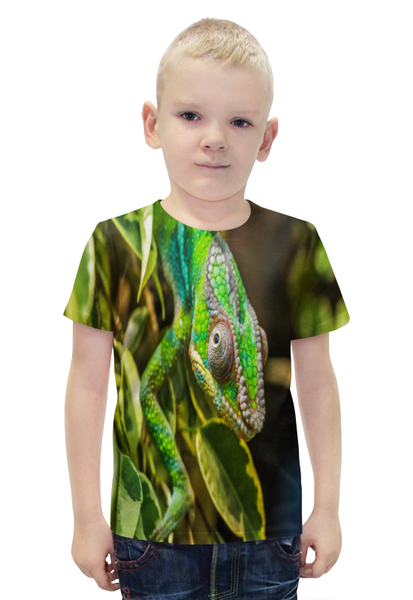 Заказать детскую футболку в Москве. Футболка с полной запечаткой для мальчиков Хамелеон на дереве от THE_NISE  - готовые дизайны и нанесение принтов.