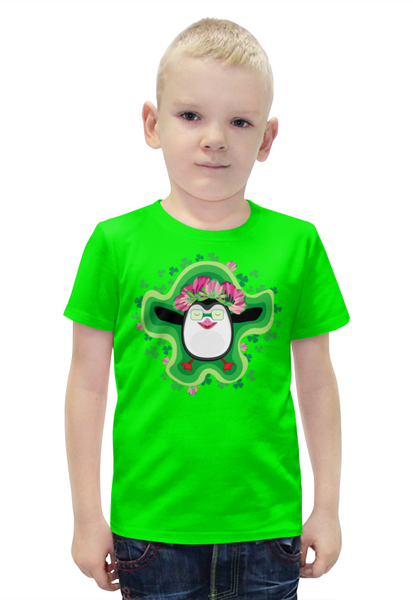 Заказать детскую футболку в Москве. Футболка с полной запечаткой для мальчиков Летний Пингвин в венке от IrinkaArt  - готовые дизайны и нанесение принтов.