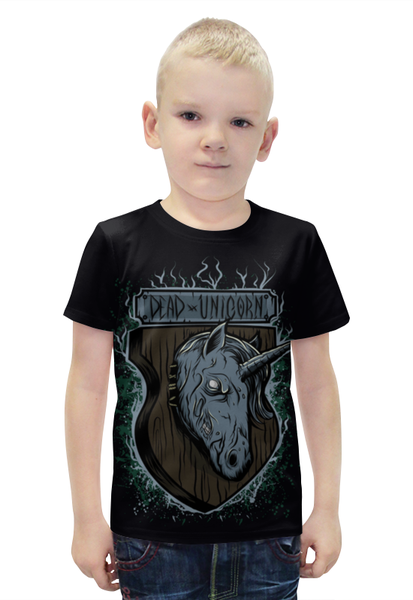 Заказать детскую футболку в Москве. Футболка с полной запечаткой для мальчиков Dead Unicorn от galaxy secret - готовые дизайны и нанесение принтов.