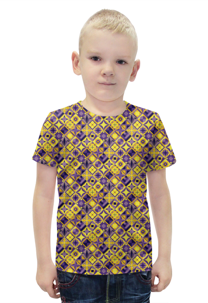 Заказать детскую футболку в Москве. Футболка с полной запечаткой для мальчиков Желто-фиолетовый геометрический орнамент от merion_merion - готовые дизайны и нанесение принтов.