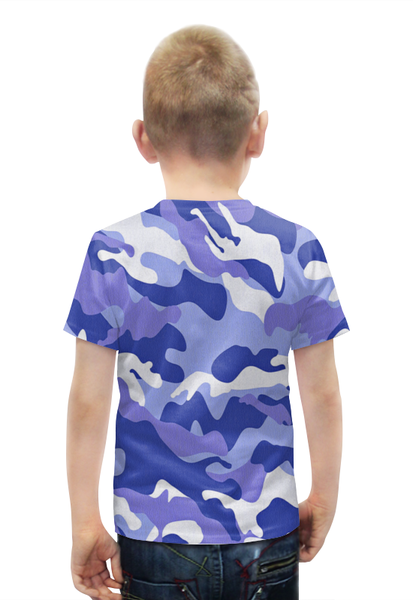Заказать детскую футболку в Москве. Футболка с полной запечаткой для мальчиков Сине-Белый Камуфляж от armyshop - готовые дизайны и нанесение принтов.
