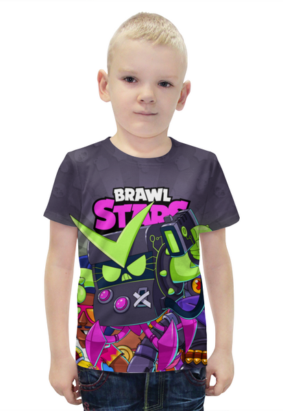 Заказать детскую футболку в Москве. Футболка с полной запечаткой для мальчиков BRAWL STARS 8-BIT VIRUS от geekbox - готовые дизайны и нанесение принтов.