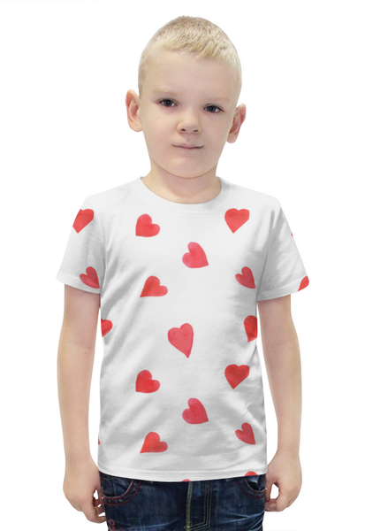 Заказать детскую футболку в Москве. Футболка с полной запечаткой для мальчиков Сердечки от FireFoxa - готовые дизайны и нанесение принтов.