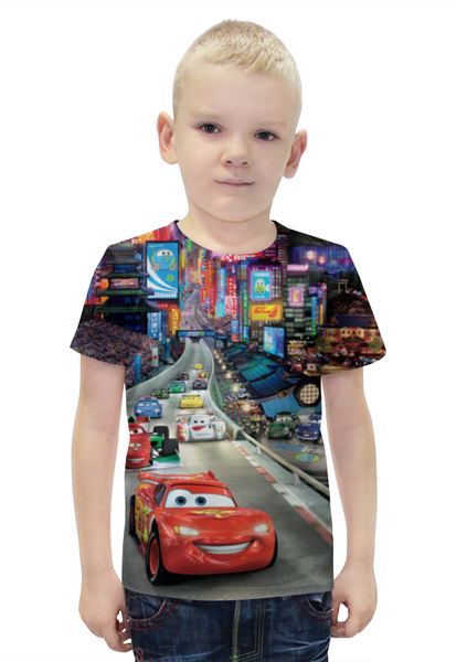 Заказать детскую футболку в Москве. Футболка с полной запечаткой для мальчиков Тачки от skynatural - готовые дизайны и нанесение принтов.