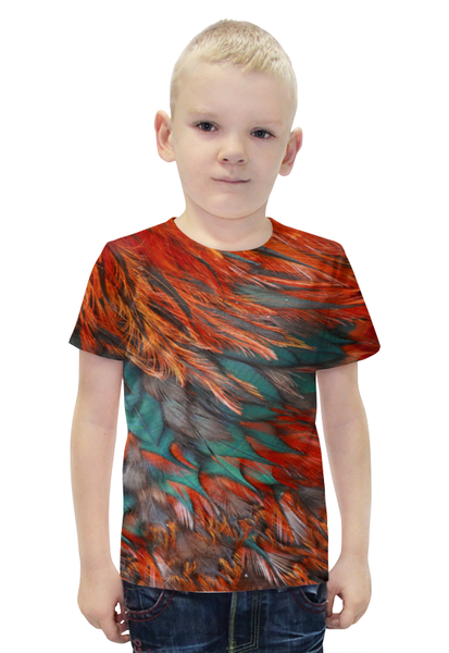 Заказать детскую футболку в Москве. Футболка с полной запечаткой для мальчиков ПЕРЬЯ от CoolDesign - готовые дизайны и нанесение принтов.