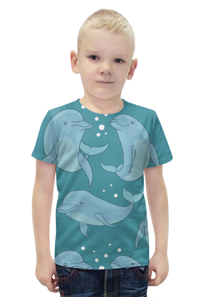 Заказать детскую футболку в Москве. Футболка с полной запечаткой для мальчиков Дельфины от T-shirt print  - готовые дизайны и нанесение принтов.