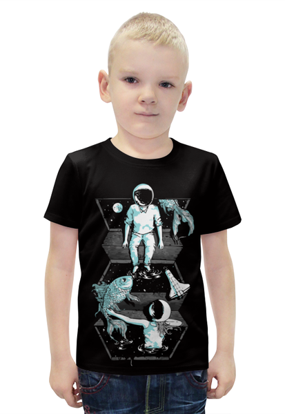 Заказать детскую футболку в Москве. Футболка с полной запечаткой для мальчиков Космонавт от coolmag - готовые дизайны и нанесение принтов.