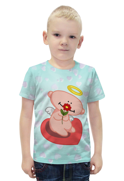 Заказать детскую футболку в Москве. Футболка с полной запечаткой для мальчиков Влюбленный ангелок с сердцем от Ordwen - готовые дизайны и нанесение принтов.